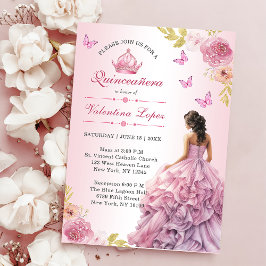 Elegant  Rosa Blommigt Quinceañera-inbjudan Inbjudningar