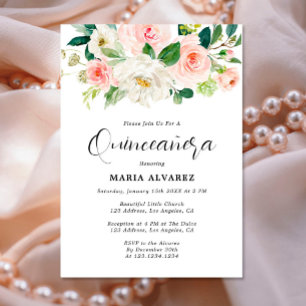 Elegant Rosa Blommigt Quinceañera-inbjudan Inbjudningar
