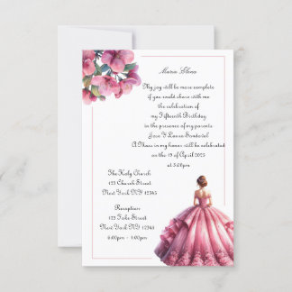 Elegant Rosa Blommigt Quinceañera-inbjudan Inbjudningar