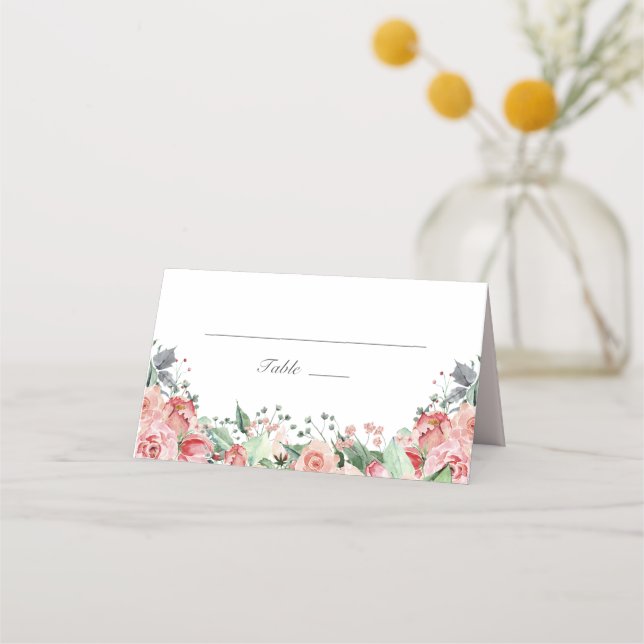 Elegant Rosa Blommigt Quinceañera-inbjudan Placeringskort (Framsida)