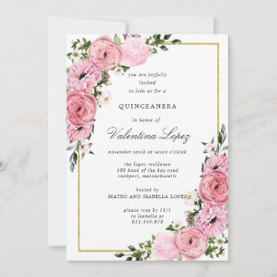 Elegant Rosa Blommigt Quinceanera Inbjudningar