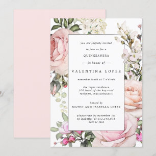 Elegant Rosa Blommigt Quinceanera Inbjudningar