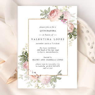 Elegant Rosa Blommigt Quinceanera Inbjudningar