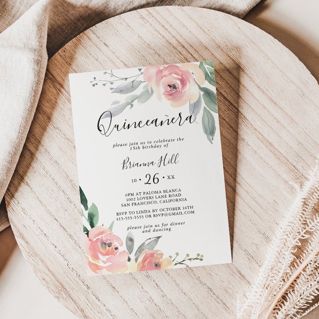 Elegant Rosa  Blommigt Quinceañera Inbjudningar (Skapare uppladdad)