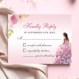 Elegant  Rosa Blommigt Quinceañera OSA Kort