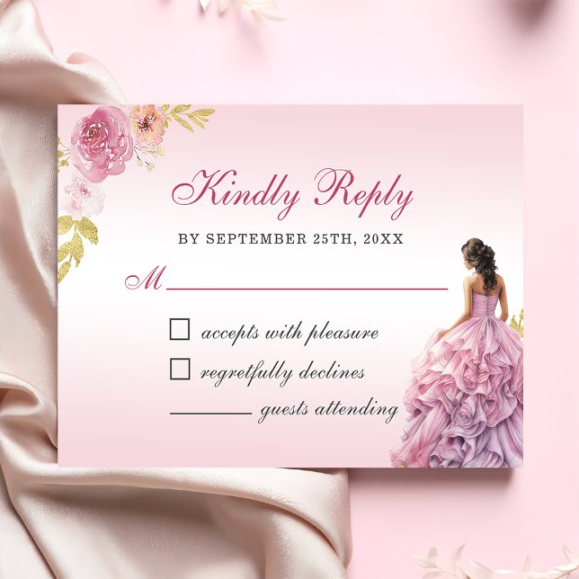 Elegant  Rosa Blommigt Quinceañera OSA Kort (Skapare uppladdad)