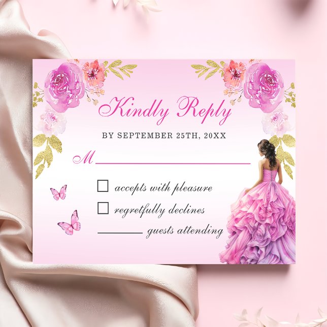 Elegant  Rosa Blommigt Quinceañera OSA Kort (Skapare uppladdad)