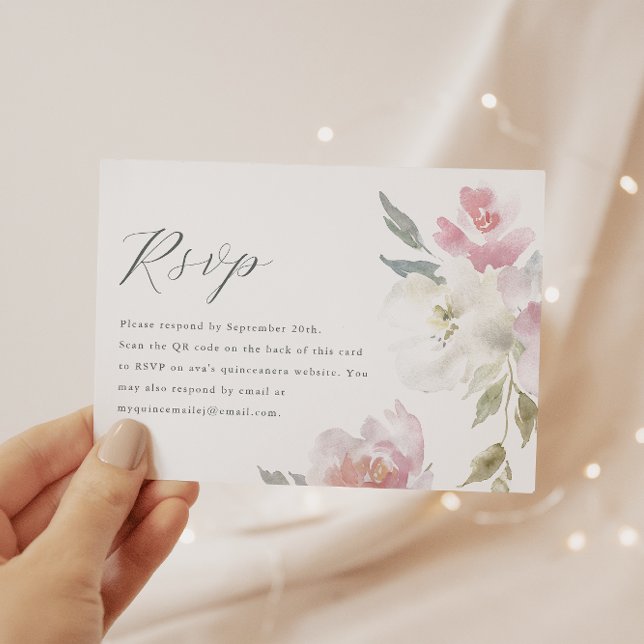 Elegant Rosa Blommigt Quinceanera QR Code OSA Kort (Skapare uppladdad)