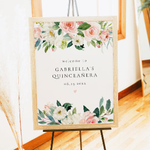 Elegant Rosa Blommigt Quinceañera Välkommen Poster