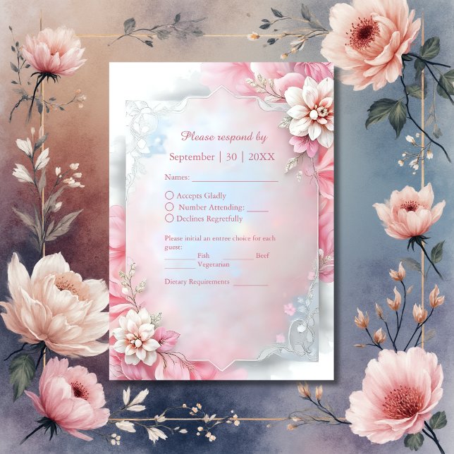Elegant Rosa Blommigt Ram Mjuk pastellglöd bröllop OSA Kort (Skapare uppladdad)