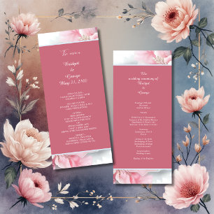 Elegant Rosa Blommigt Ram Mjuk pastellglöd bröllop Program