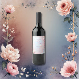Elegant Rosa Blommigt Ram Mjuk pastellglöd bröllop Vinflaska Etikett