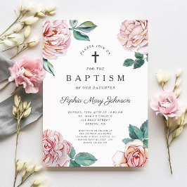 Elegant Rosa Blommigt Religiösa Kor Baptism Inbjudningar