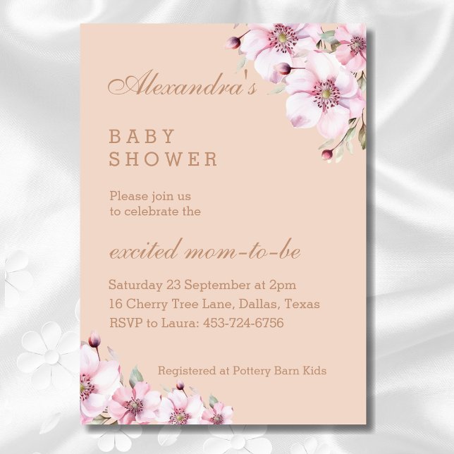 Elegant  Rosa Blommigt Ro Baby Shower för  Inbjudningar (Skapare uppladdad)
