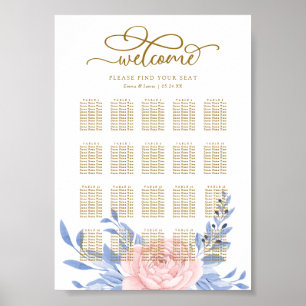 Elegant Rosa Blommigt Rustic Bröllop Sittdiagram Poster