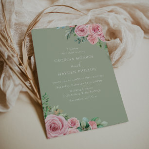 Elegant Rosa Blommigt Sage Bröllopsinbjudan Inbjudningar