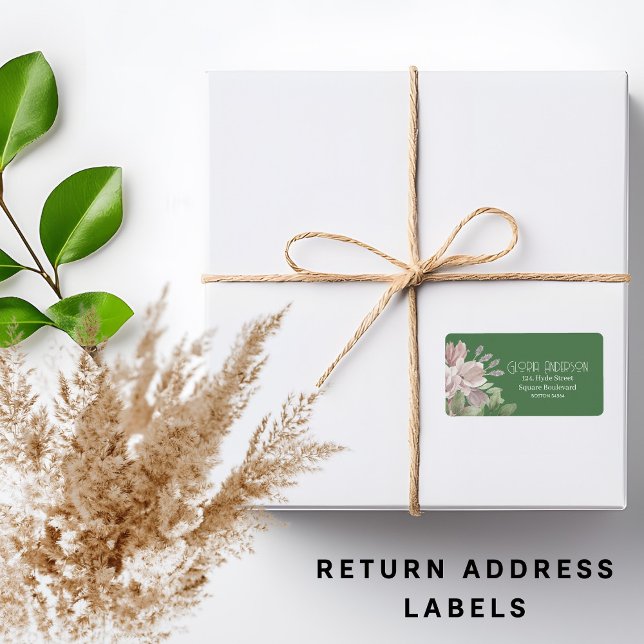 Elegant rosa blommigt Sage | mint returadress Adressetikett (Skapare uppladdad)