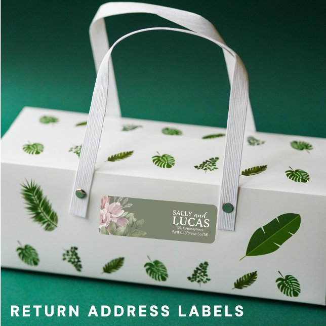 Elegant rosa blommigt Sage | mint returadress Etikett (Skapare uppladdad)