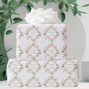 Elegant Rosa Blommigt Sage Typography Personligt b Presentpapper