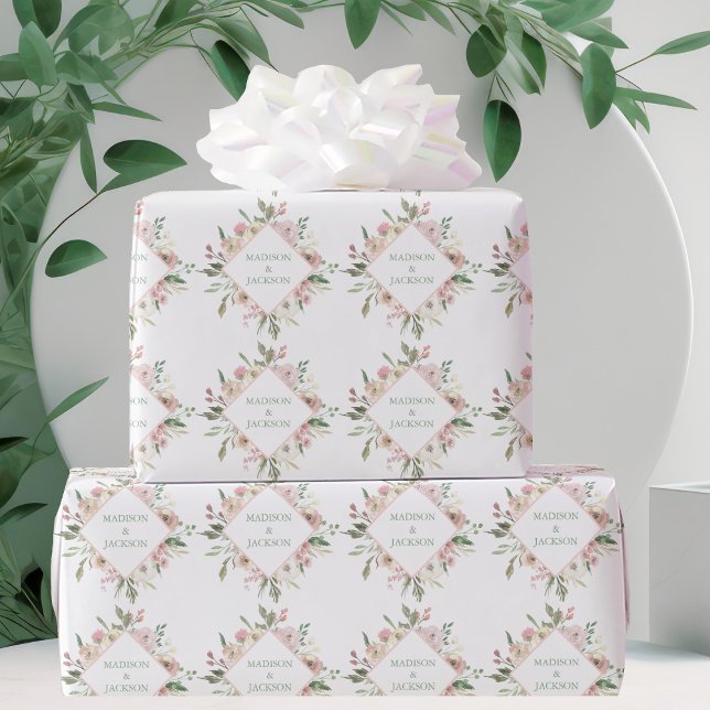 Elegant Rosa Blommigt Sage Typography Personligt b Presentpapper (Skapare uppladdad)