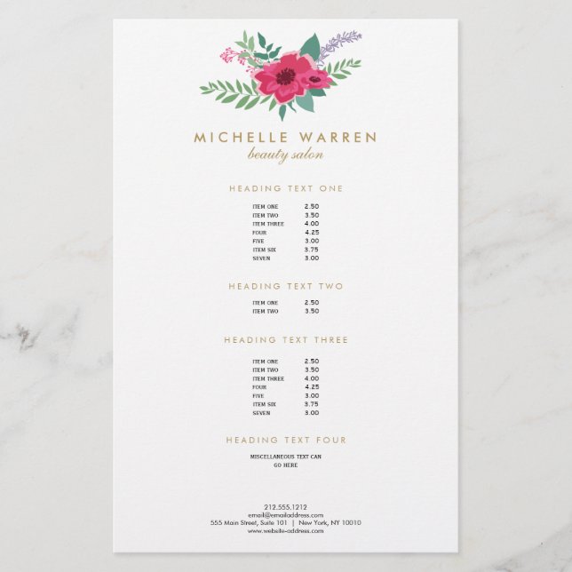 Elegant Rosa Blommigt Salon Flyer (Framsidan)
