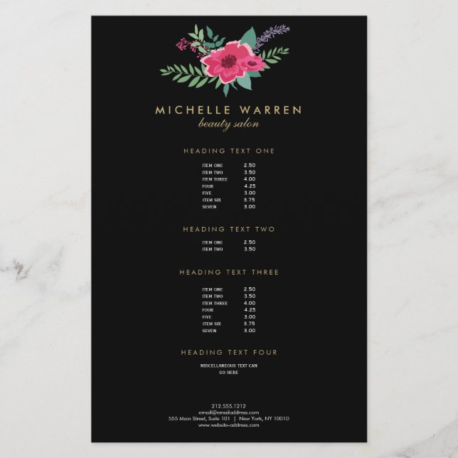 Elegant Rosa Blommigt Salon II Flyer (Framsidan)
