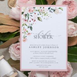 Elegant Rosa Blommigt Script Girl Baby Shower Inbjudningar