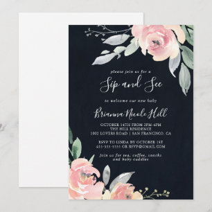Elegant Rosa Blommigt Sip och se Inbjudan