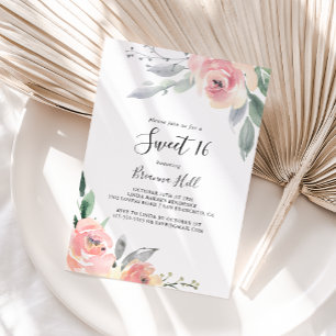 Elegant Rosa Blommigt Söt 16 Födelsedagsfester Inbjudningar