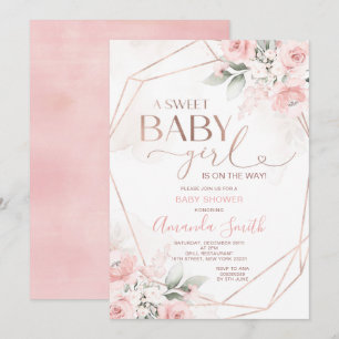 Elegant Rosa Blommigt Sweet Flicka Baby Shower Inbjudningar