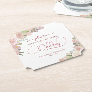 Elegant Rosa Blommigt Ta inte min dryck Bröllop Underlägg Papper