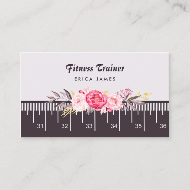 Elegant Rosa Blommigt Tape Measure Fitness Trainer Visitkort (Framsida)