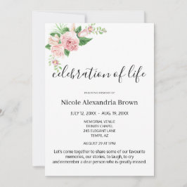 Elegant Rosa Blommigt Tast Funeral Firande Inbjudningar