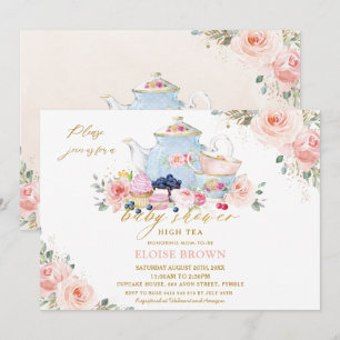 Elegant Rosa Blommigt Tea Party Baby Shower in Inbjudningar