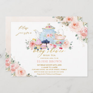 Elegant  Rosa Blommigt  Tea Party Baby Shower in Inbjudningar