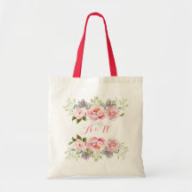 Elegant Rosa Blommigt Utandning Monogram Bröllop G