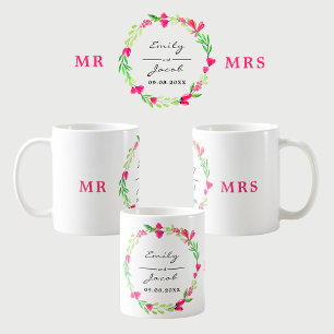 Elegant Rosa Blommigt Utandning MR MRS Bröllop Nam Kaffemugg