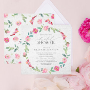 Elegant Rosa Blommigt Utandningsluft Möhippa Inbjudningar