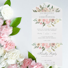 Elegant Rosa Blommigt Vattenfärg Bröllop