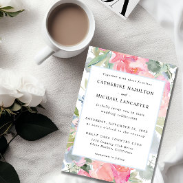Elegant Rosa Blommigt Vattenfärg Bröllop Inbjudningar