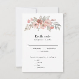Elegant  Rosa Blommigt Vattenfärg Bröllop OSA Kort