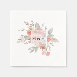 Elegant  Rosa Blommigt Vattenfärg Bröllop Pappersservett