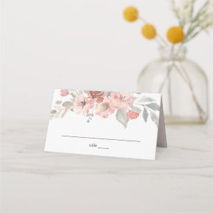 Elegant Rosa Blommigt Vattenfärg Bröllop Placeringskort