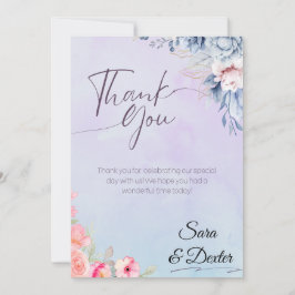 Elegant Rosa Blommigt Vattenfärg Bröllop Tack Kort