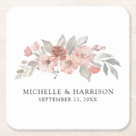 Elegant  Rosa Blommigt Vattenfärg Bröllop Underlägg Papper Kvadrat