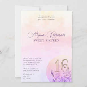 Elegant Rosa Blommigt Vattenfärg Sweet sixteen Par Inbjudningar