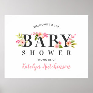 Elegant Rosa Blommigt Vattenfärgsbabykläder Välkom Poster