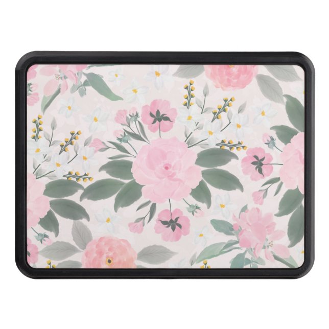 Elegant Rosa Blommigt Vattenfärgsfärg Dragkroksskydd (Framsidan)