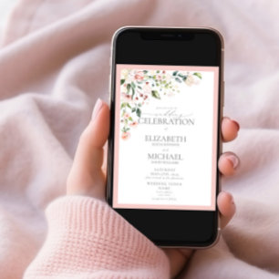 Elegant Rosa Blommigt Vattenfärgskalligrafi Bröllo Inbjudningar