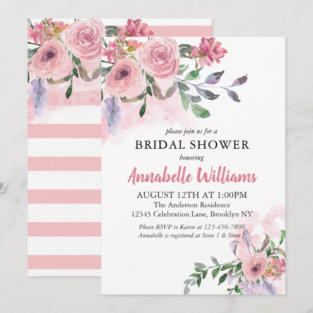 Elegant  Rosa Blommigt VattenfärgsMöhippa Inbjudningar (Fram/baksida)